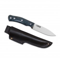 Casström No.10 SFK kniv i stabiliserad blå masurbjörk & rostfritt flatslipad, slida i läder
