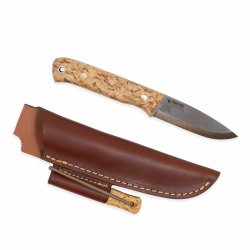 Casström Woodsman kniv i masurbjörk, slida i läder inkl tändstål