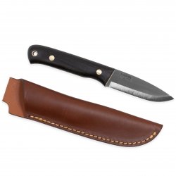 Casström Woodsman kniv i svartek, slida i läder