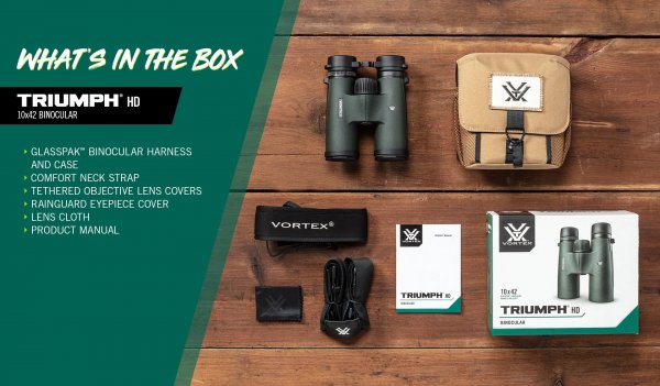 Vortex Triumph 10x42 Inkl Glasspak binocase and harness