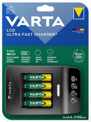 Varta LCD Ultra Fast Charg.+ Inkl 4st laddbara AA, Skadad förpackning