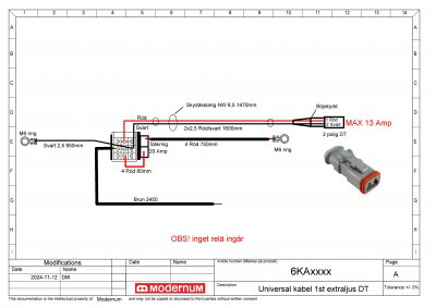 Modernum Extraljuskablage ramp /extraljus DT-kontakt 1x2-polig OBS utan relä