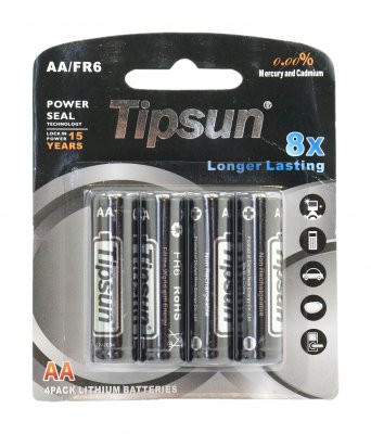 Tipsun AA-Lithium batterier 4-pack (Vanliga litium, ej uppladdningsbara)