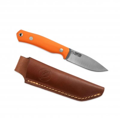 Casström No.8 SFK kniv i orange G10 flatslipad, slida i läder