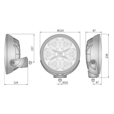 Wesem Fervor LED 220 mm SVART 27w 12/24v fjärr mått storlek