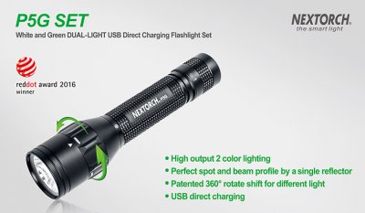 Nextorch P5G eftersökset vit/grön LED UTGÅR
