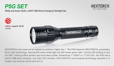 Nextorch P5G eftersökset vit/grön LED UTGÅR