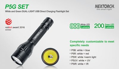Nextorch P5G eftersökset vit/grön LED UTGÅR